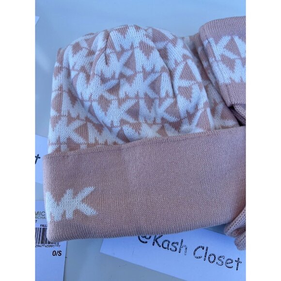 Michael Kors hat,gloves & scarf set gift box MK signature powder blush - Picture 2 of 7